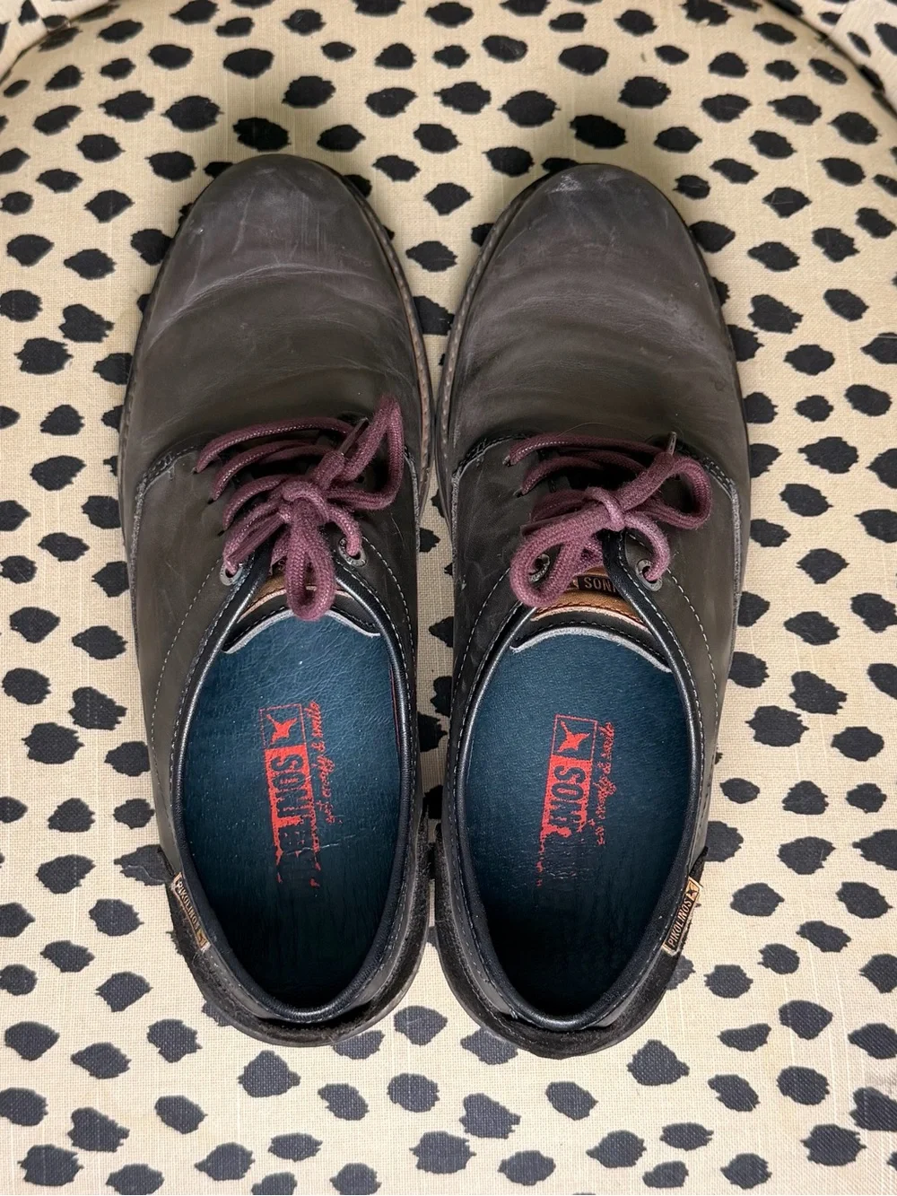 Men's Pikolinos Casual Leather Derby Shoes - Gray with Burgundy Laces